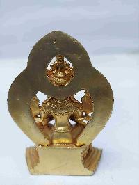 Buddhist Miniature Statue Of Maitreya Buddha With Throne, [full Gold Plated, Face Painted, Stone Setting]