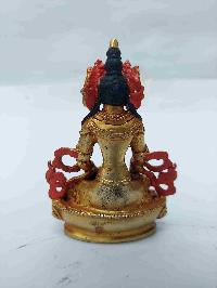 Buddhist Miniature Statue Of Shakyamuni Buddha With Throne, [full Gold Plated, Face Painted, Stone Setting]