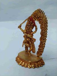 Buddhist Miniature Statue Of Khadga Yogini With Throne, [full Gold Plated, Face Painted, Stone Setting]