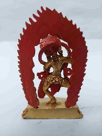 Buddhist Miniature Statue Of Khadga Yogini With Throne, [full Gold Plated, Face Painted, Stone Setting]