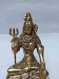Buddhist Handmade Statue Of Shiva, [full Gold Plated, Stone Setting, Face Painted]