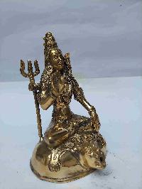 Buddhist Handmade Statue Of Shiva, [full Gold Plated, Stone Setting, Face Painted]