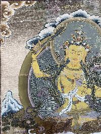 [old], Buddhist Handmade Thangka Of Manjushri, [hand Painted, Real Gold]