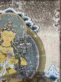 [old], Buddhist Handmade Thangka Of Manjushri, [hand Painted, Real Gold]