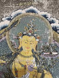 [old], Buddhist Handmade Thangka Of Manjushri, [hand Painted, Real Gold]