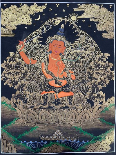 Buddhist Handmade Thangka Painting Of Manjushri, Manjushree, [real Gold, Hand Painted]