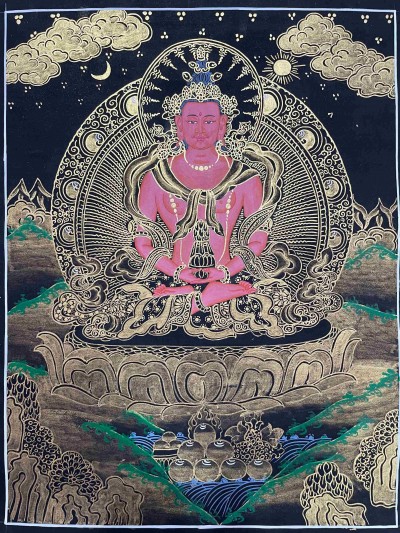 Buddhist Handmade Thangka Painting Of Aparimita, Amitayus, [real Gold, Hand Painted], Amitayus, Chepame