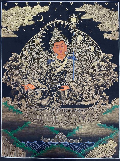 Buddhist Handmade Thangka Painting Of Padmasambhava, Guru Rimpuche [real Gold, Hand Painted]