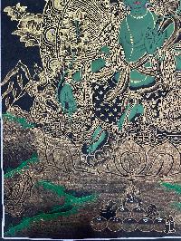 Buddhist Handmade Thangka Painting Of Green Tara, [real Gold, Hand Painted]