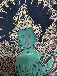 Buddhist Handmade Thangka Painting Of Green Tara, [real Gold, Hand Painted]