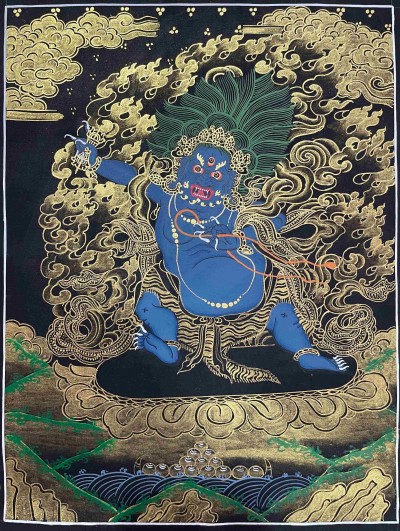 Buddhist Handmade Thangka Painting Of Vajrapani [chana Dorje], [chana Dorje], [real Gold, Hand Painted]