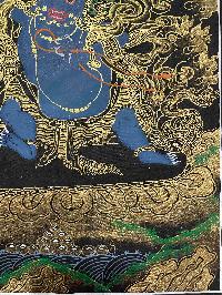 Buddhist Handmade Thangka Painting Of Vajrapani [chana Dorje], [chana Dorje], [real Gold, Hand Painted]