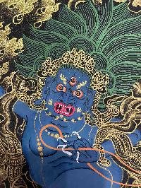 Buddhist Handmade Thangka Painting Of Vajrapani [chana Dorje], [chana Dorje], [real Gold, Hand Painted]