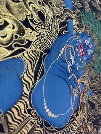Buddhist Handmade Thangka Painting Of Vajrapani [chana Dorje], [chana Dorje], [real Gold, Hand Painted]