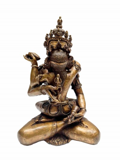 Buddhist Handmade Statue Of Vajrasattva With Consort, [shakti], Yab-yum, [full Gold Plated, Antique Finishing]