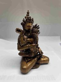 Buddhist Handmade Statue Of Vajrasattva With Consort, [shakti], Yab-yum, [full Gold Plated, Antique Finishing]