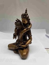 Buddhist Handmade Statue Of Vajrasattva With Consort, [shakti], Yab-yum, [full Gold Plated, Antique Finishing]