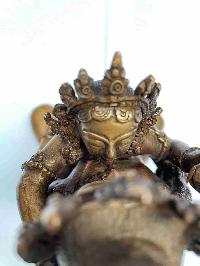 Buddhist Handmade Statue Of Vajrasattva With Consort, [shakti], Yab-yum, [full Gold Plated, Antique Finishing]