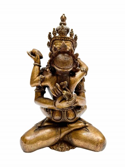 Buddhist Handmade Statue Of Vajradhara With Consort, [shakti], Yab-yum, [full Gold Plated, Antique Finishing]