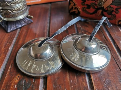 Buddhist Bronze Tingsha [om Mane Padme Om] With Cover