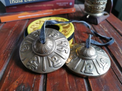 Buddhist Bronze Tingsha [om Mane Padme Om] With Cover