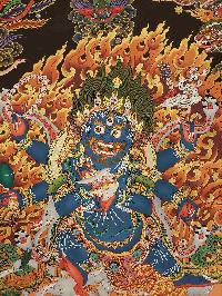 Buddhist Handmade Thangka Of Mahakala 6 Arms, [real Gold], [hand Painted]