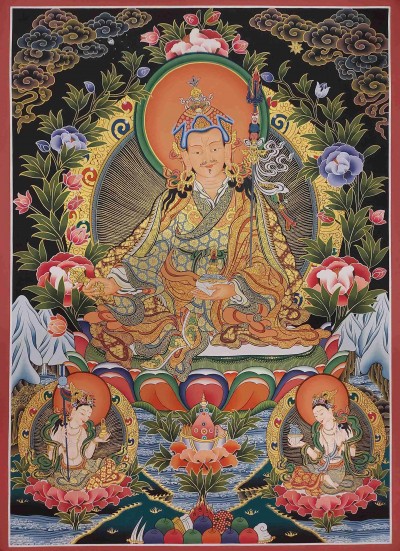 Buddhist Handmade Thangka Of Padmasambhava, Guru Rimpochhen, [real Gold, Hand Painted]