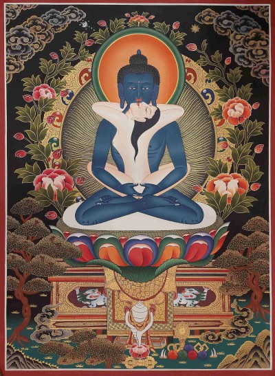 Buddhist Handmade Thangka Of Samantabhadra, Buddha Shakti, [real Gold, Hand Painted]