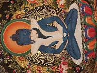Buddhist Handmade Thangka Of Samantabhadra, Buddha Shakti, [real Gold, Hand Painted]