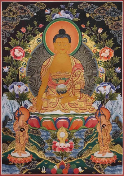 Buddhist Handmade Thangka Of Shakyamuni Buddha, [real Gold, Hand Painted]