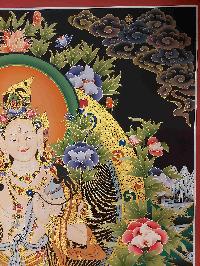 Buddhist Handmade Thangka Of White Tara, [real Gold, Hand Painted] Three Long Life Deities