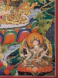 Buddhist Handmade Thangka Of White Tara, [real Gold, Hand Painted] Three Long Life Deities