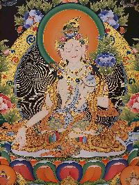 Buddhist Handmade Thangka Of White Tara, [real Gold, Hand Painted] Three Long Life Deities