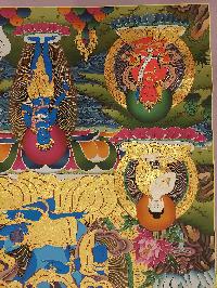 Buddhist Handmade Thangka Of Vajradhara With Consort, [shakti], Yab-yum, [real Gold, Hand Painted], Real Gold