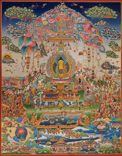 Buddhist Handmade Thangka Of Buddha Life Story, [real Gold, Hand Painted], Real Gold