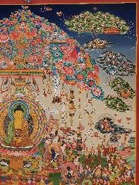 Buddhist Handmade Thangka Of Buddha Life Story, [real Gold, Hand Painted], Real Gold