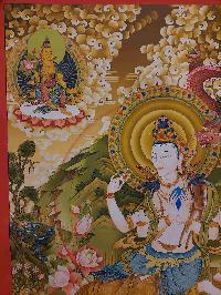 Buddhist Handmade Thangka Of Chenrezig, Avalokiteshvara, [real Gold, Hand Painted], Real Gold