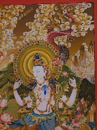 Buddhist Handmade Thangka Of Chenrezig, Avalokiteshvara, [real Gold, Hand Painted], Real Gold