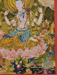 Buddhist Handmade Thangka Of Chenrezig, Avalokiteshvara, [real Gold, Hand Painted], Real Gold