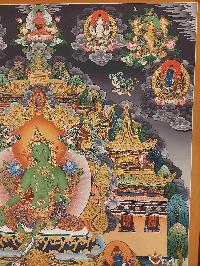 Buddhist Handmade Thangka Of Green Tara, [real Gold, Hand Painted], Real Gold