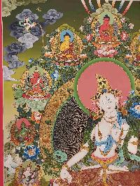 Buddhist Handmade Thangka Of White Tara, [real Gold, Hand Painted], Real Gold