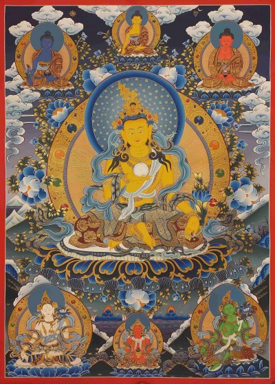 Buddhist Handmade Thangka Of Ksitigarbha - Bodhisattva, [real Gold, Hand Painted], Real Gold