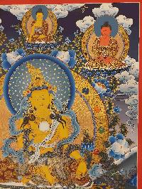 Buddhist Handmade Thangka Of Ksitigarbha - Bodhisattva, [real Gold, Hand Painted], Real Gold