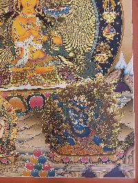 Buddhist Handmade Thangka Of Manjushri, [real Gold, Hand Painted], Real Gold