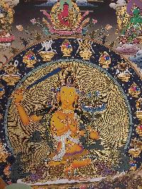 Buddhist Handmade Thangka Of Manjushri, [real Gold, Hand Painted], Real Gold