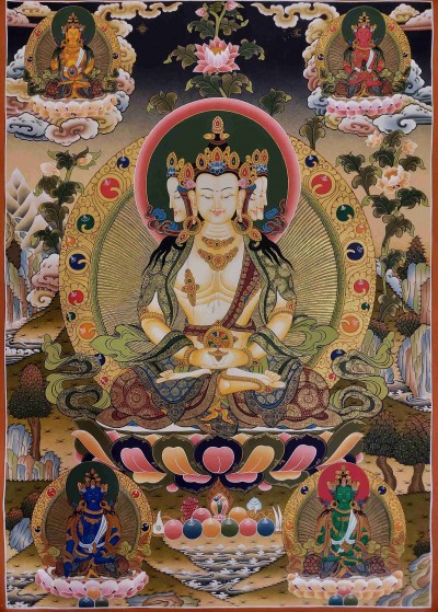 Buddhist Handmade Thangka Of Tararudevi, [real Gold, Hand Painted], Real Gold
