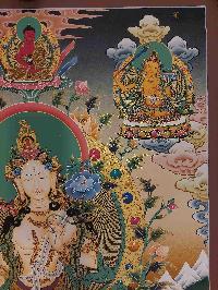 Buddhist Handmade Thangka Of White Tara, [real Gold, Hand Painted], Real Gold, Three Long Life Deities