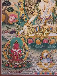 Buddhist Handmade Thangka Of White Tara, [real Gold, Hand Painted], Real Gold, Three Long Life Deities