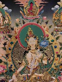 Buddhist Handmade Thangka Of White Tara, [real Gold, Hand Painted], Real Gold, Three Long Life Deities