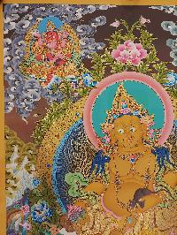 Buddhist Handmade Thangka Of Yellow Jambhala, [real Gold, Hand Painted], Real Gold